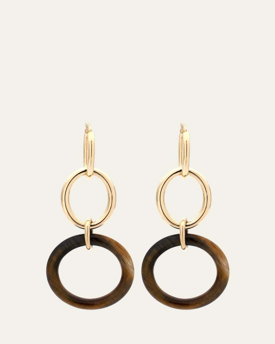 18K Yellow Gold Large Tigers Eye Stella Earrings